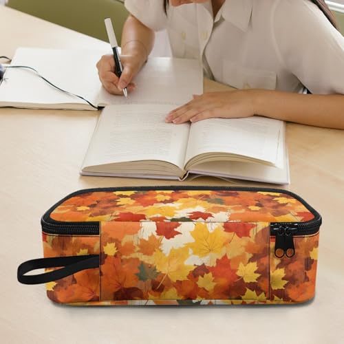 Image of Maple Leaf Girls Pencil Case for Kids Fall Pencil Pouch,Large Storage Pencil Box for Children Boys Multifunction Pencil Bag with Protable Handle Pencilcase for Students Teenagers