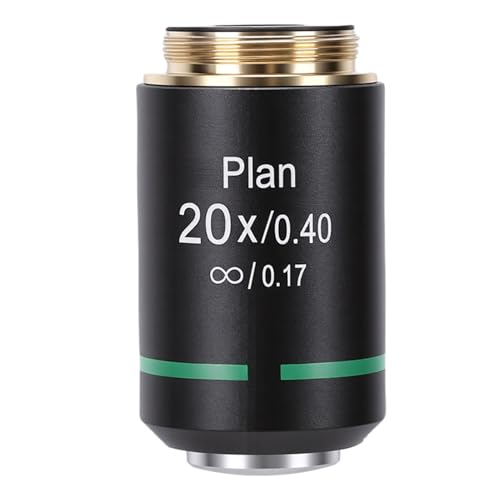 Asixxsix Lentille D'objectif de Microscope Achromatique Plan, Lentille D'objectif Achromatique de Plan de Filetage RMS de 20,2 Mm pour Verre Optique en Alliage D'aluminium de Microscope (20X)