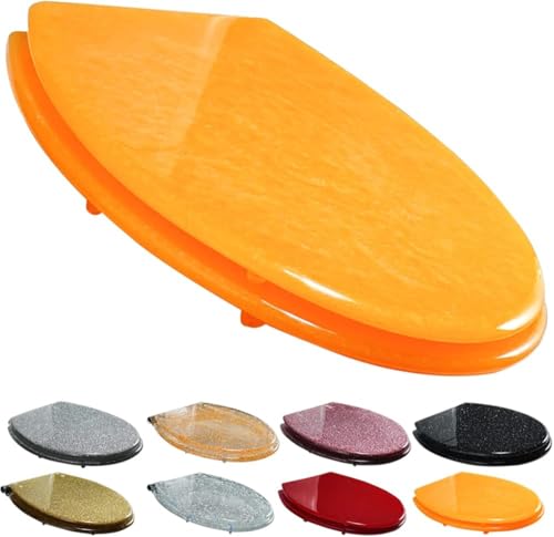 Asiento de inodoro con purpurina de lujo, tapa redonda universal de cierre lento, fácil instalación, perfecto para decoración de baño (naranja bajada lenta)