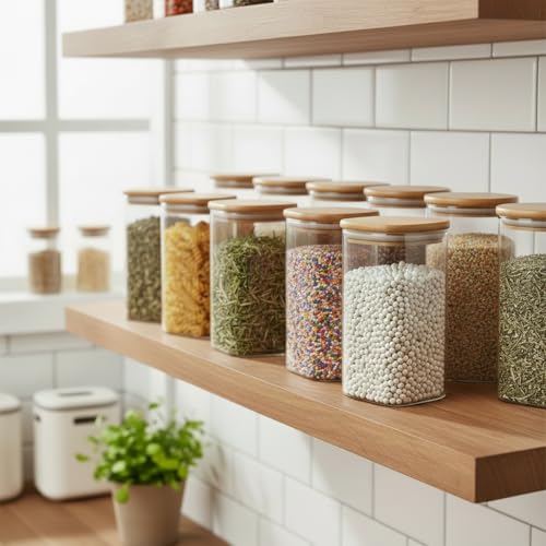 Image of ginoya brothers Airtight Borosilicate Glass Square Jar With Wooden Or Steel Lid Multi-Size, Container for Spices, Coffee, Grains, Snacks & Kitchen Organization (2, WOODEN LID, 420 ML)