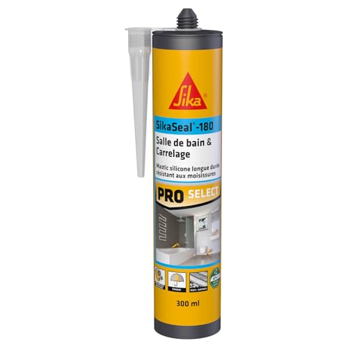 SIKA - Mastic silicone sanitaire - SikaSeal-180 Salle de Bain & Carrelage blanc - Réalisation de joints - Spécial pièce humide - Longue durée - 300 ml