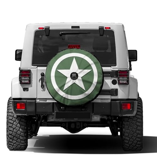 Image of Delerain Spare Tire Cover with Backup Camera Hole US Green Star Wheel Covers Waterproof Dust-Proof UV Sun Universal Fit for Trailer RV SUV Truck (18 Inch for Diameter 32 inch-34 inch)