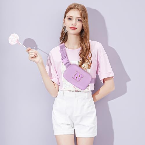 Image of Gitus Gifts for 8 9 10 11 12 Year Old Girls Belt Bag Fanny Pack Crossbody Bags with Initial Letter Patch Cute Stuff Birthday Gifts for Teen Girls Women Personalized Trend Stuff (Lavender-N)