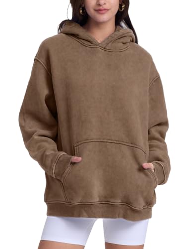 Image of FAIABLE Womens Oversized Acid Wash Hoodie Unisex Heavyweight Fleece Cotton Hoodies Vintage Washed Sweatshirt for Women