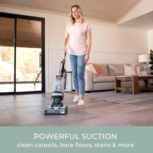 Image of Kenmore DU1275 Bagless Upright Vacuum Lightweight Carpet Cleaner with 4 Height Adjustment, Hair Eliminator brushroll, Pet HandiMate & 2 Cleaning Tools, Light Green