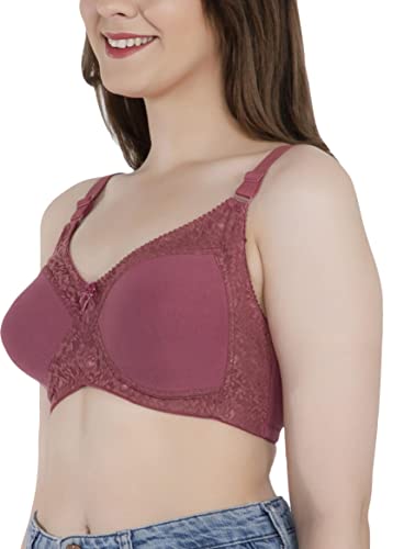 Image of Women's Seamless Padded Bra | Full Coverage | Cotton Stretch Fabric and Nylon Lace | Broad Adjustable Straps