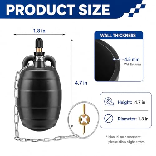 Image of 2 Inch Inflatable Pipe Test Plug, Sewer Test Ball with 39.4 Inch Hose | 4.5mm Natural Rubber, 1.8 x 4.7 Inch Body, Max 5 PSI, Copper Valve, Steel Chain & Retention Ring