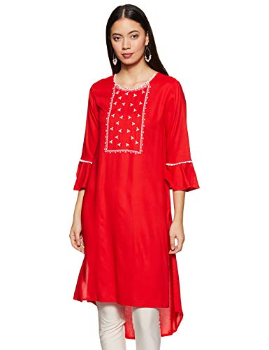 Image of STOP to start Women's Crepe Straight Kurta (205265224 Red Small)
