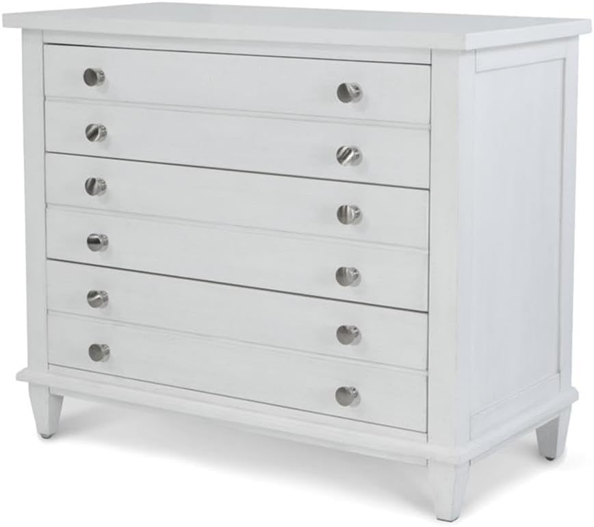 Pemberly Row Contemporary 3-Drawer Chest, Poplar Wood, White/Soft Grey Glaze Finish, Felt-Lined Drawer with USB Outlet, Coastal-Inspired Bedroom Storage, 76" H x 44" W x 18" D