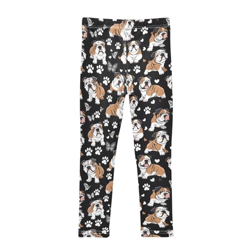Girls' Athletic Leggings Ankle Length Yoga Dance Pants Kids Teen 4T Bulldog Heart2