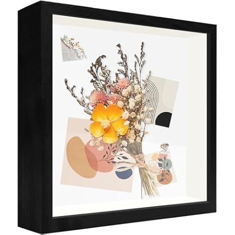 TouYinger Shadow Box Frame 8x8 Display Case, Composite Wood with Real Glass, Display Case Box for Memorabilia,Wedding Memories, Crafts, Tickets & Photos (Black, 8x8) Cover