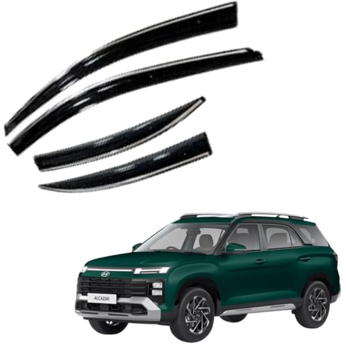 Image of CAR SAAZ Chrome Line Door Visor for Alcazar (2024-Present)(Set of 4Pcs) | Rain Guard | Wind Deflector