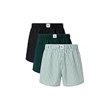 Lacoste Men's Striped Cotton Poplin Boxers, 3-Pack (Amazon Exclusives), Green/White/Sinople/Black, Small