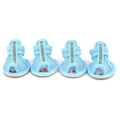 SELMAI Reflective Dog Sandals Pet Shoes Breathable Soft Mesh Anti Skid Doggy Boots for Puppies Paw Protector Soft Rubber Sole for Walking Hot Pavement Nonslip 5 Sizes Leisure Cool Summer Blue 4
