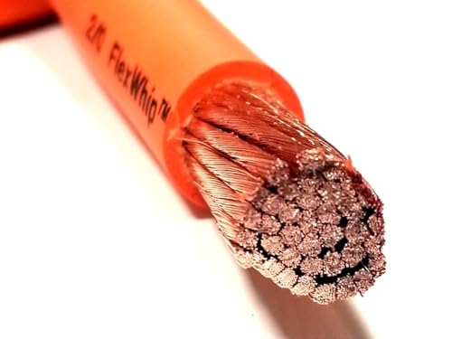 Battery Cable Pure Copper Orange Flex Whip Power Wire 1/0 or 2/0 Gauge AWG (2/0 Flex Whip(450A) 25 FT)