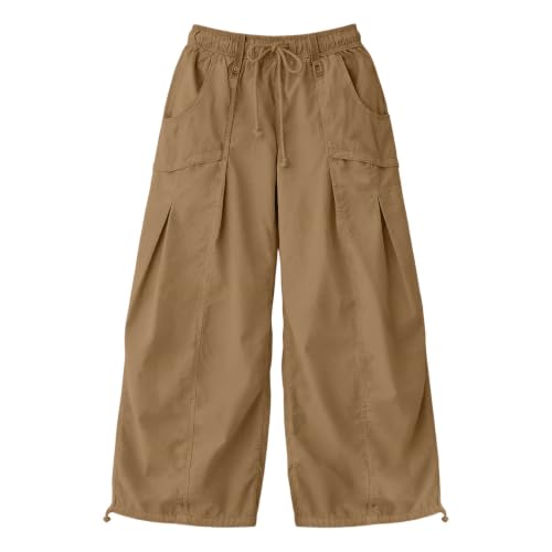 Rtdyvyuhb Women's Travel Pants with Pockets Wide Leg Drawstring Gym Baggy High Waisted Casual Elastic Waistband Sweatpants Khaki Large - image 4