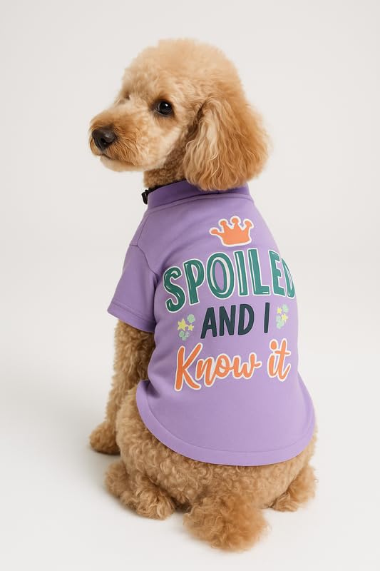 Image of Thunder Tails Adjustable Cotton Dog T-Shirt for Shitzu & French Bulldog | Comfortable Soft Fabric Pet Apparel for Small Dogs & Puppies | Easy to Wear Everyday Outfit (Lilac, XL)