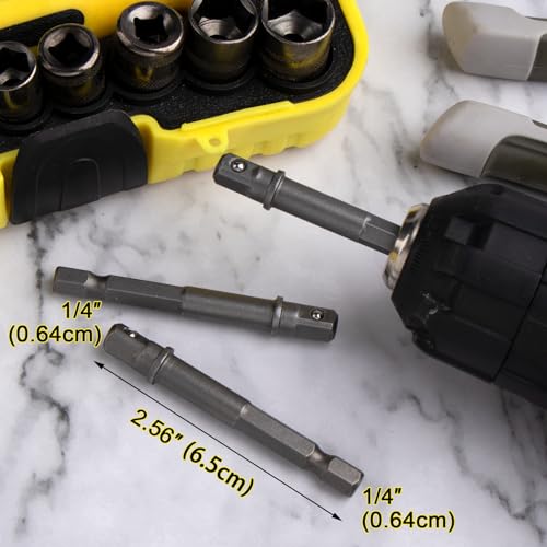 OIIKI 6 PCS 1/4 inch Square Socket Adapter Bits, 1/4 to 1/4 Impact Driver Power Bit Set, Socket Adapter Drill Bit for Automotive DIY-1/4 Hex Shank