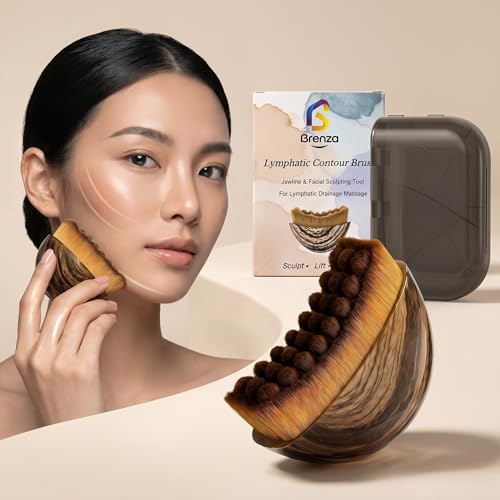 Brenza Lymphatic Contour Face Brush Face Brush for Lymphatic Drainage Gua Sha Facial Sculpting Tool for Depuffing Jawline & Face Massage