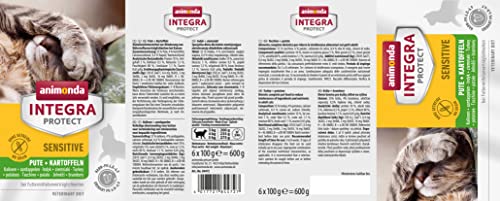 animonda Integra Protect Katze Sensitive, Diät Katzenfutter, Nassfutter bei Futtermittelallergie, mit Pute + Kartoffel, 6 x 100 g (Packung mit 2)
