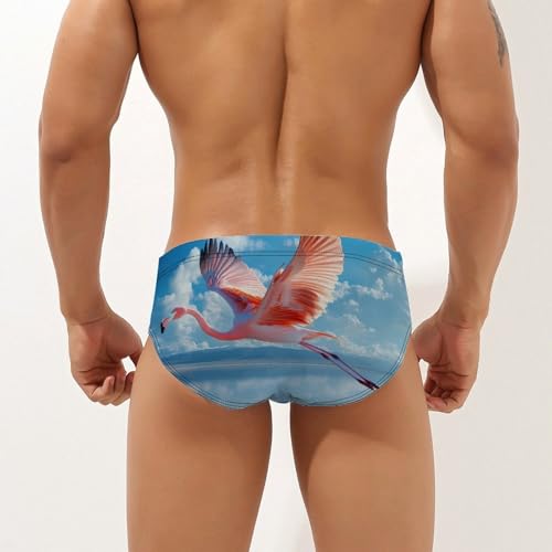 Flamingo Flying Over Lake Mens Swim Briefs Sexy Bikini Swimwear Bathing Suits Trunks2