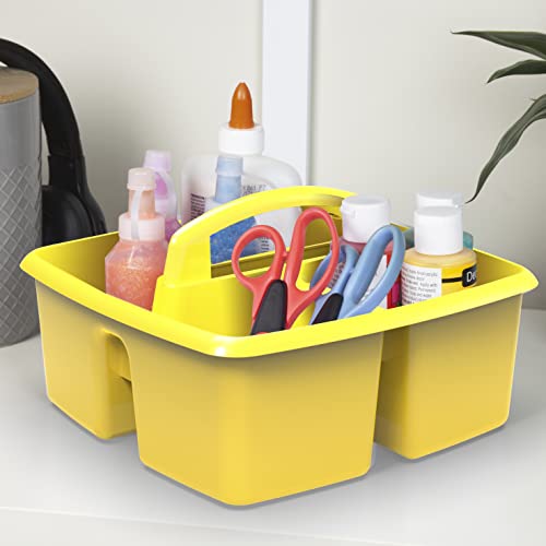 Image of Storex 3-Compartment Small Caddy - Multipurpose Classroom Organizer with Handle, Yellow, 6-Pack (00950U06C)