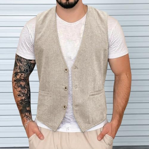Chaleco de lino para hombre en corte regular fit y cuello en V 3
