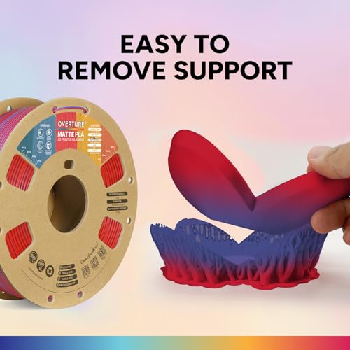 Image of OVERTURE Matte PLA 1.75mm Dual Color Filament, Matte PLA Roll 1kg Cardboard Spool(2.2lbs), Dimensional Accuracy + /- 0.03 mm, Fit Most FDM Printer(Matte Blue-Red)