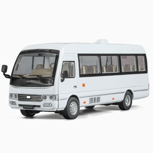 Image of 1.24 Scale Toyo ta Coaster Bus Exclusive Alloy Metal Pull Back Die-cast Model with Sound Light Mini Auto Toy for Kids Metal Model Toy with Sound and Light. (1.24 Scale -White)