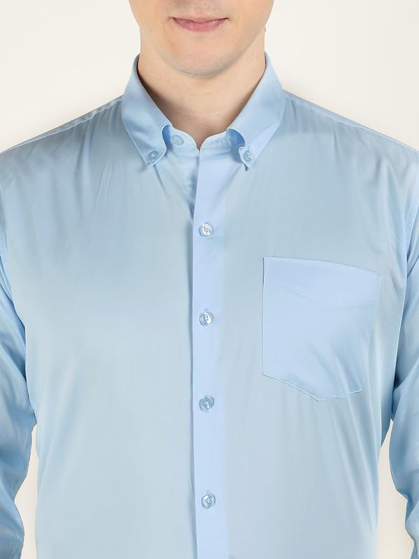 Image of Hancock Men Solid Cotton Satin Slim Fit Formal Shirt