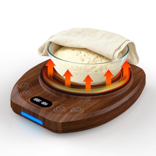 Sourdough Starter Warmer Mat,65-110°F 1°F Precision, 24H Timer & Memory, Electric Heating Mat for 24-40oz Jars, Home Baking（Wood grain）