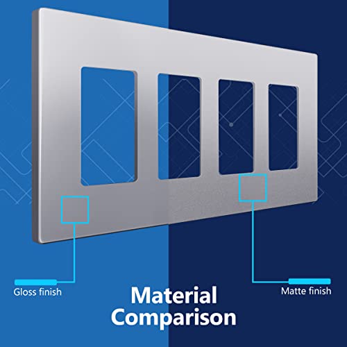 Image of LIDER Decorator Switch Cover, Screwless Wall Plate, Mid-Size 4-Gang 4.88 inch x 8.58 inch, LSWP-34M-SV, UL Listed, Thermoplastic, Matte Silver, 1-Pack