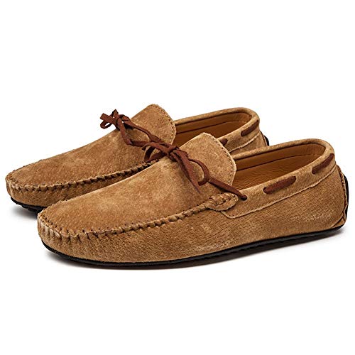 Driving Loafers for Men Deck Moccsins Lace Up Tie Decor Stiching Faux Suede Upper Flat Boat Shoes with Back Non-Slip Studs Business(Brown,10 M US)4