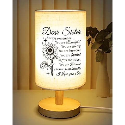 Calibron Sister Gifts, Sister Birthday Gifts Fabric Lamp, Birthday Gifts for Sister, Sisters Gifts from Sister Table Lamp with Wooden Stand, Anniversary Wedding Gifts for Sister Cover