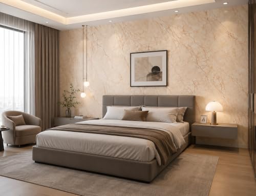 Image of Beige & Cream Marble Wallpaper, Peel and Stick Vinyl Contact Paper, Waterproof Self Adhesive Countertop Wallpaper for Kitchen & Furniture (60 x 200 cm)