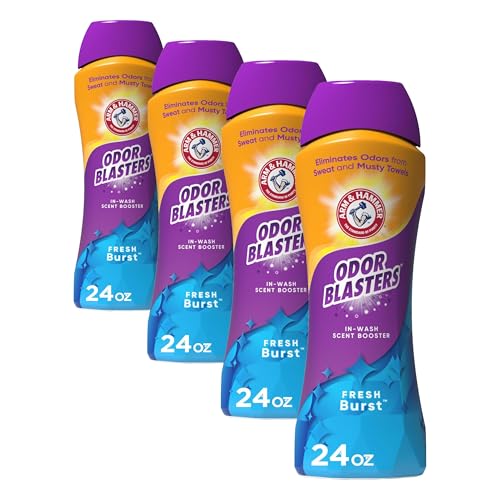 Image of ARM & HAMMER Odor Blasters In-Wash Laundry Scent Booster, Eliminates Tough Odors, Fresh Burst Scent, 24 oz Bottle (Pack of 4)