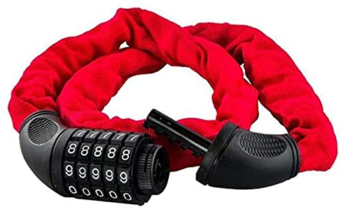 Lucchetto per Bicicletta, Catena antifurto per Mountain Bike, Lucchetto a Combinazione, Adatto per Biciclette, motociclette e Veicoli elettrici (Colore: Rosso)