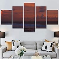 SIGNWIN 5 Panel Canvas Wall Art Coastal Orange Photography Relax/Calm Romantics Sunset Warm for Home Decorations Ready to Hang - 60