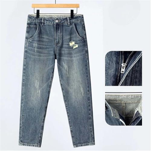 Men's Loose Ripped Washed Jeans Vintage Distressed Trendy Ankle Length Denim Pants2