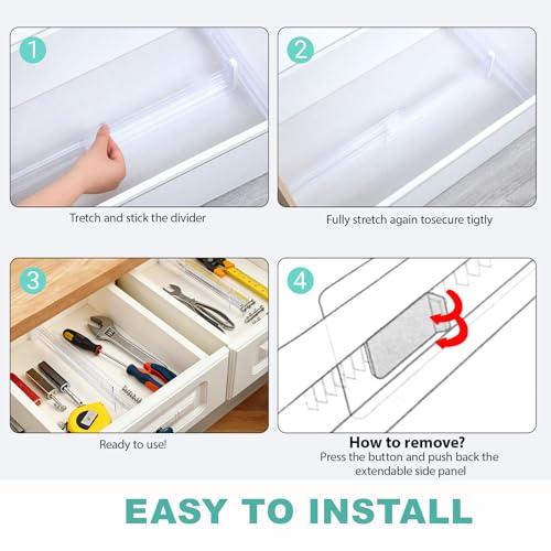 Euablfo 6 Stück Schubladentrenner Verstellbar Set, Transparente Schubladenteiler Verstellbar, Länge 28,7 bis 50,5 cm, Schubladen Trennsystem, für Küche, Schlafzimmer, Büro, Schreibtisch, Kommode