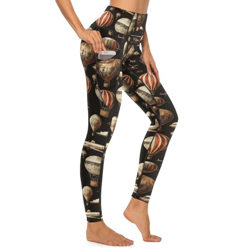 Pantalon de yoga avec poches imprimé montgolfière rétro pour femme