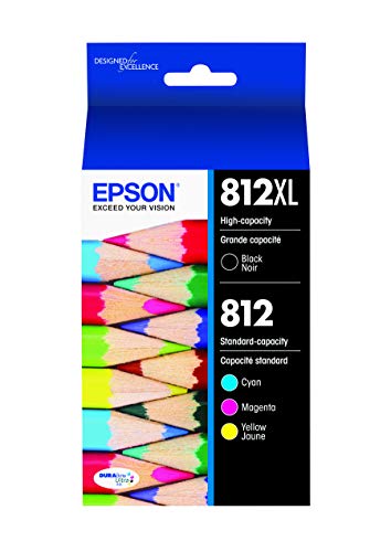 Epson DURABrite Ultra T812 High Capacity Black and Standard Capacity Color Combo Cartridge Ink (T812XL-BCS), Black and Color Combo