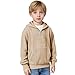 Boys' Waffle Knit Hooded Sweatshirt Kids Long Sleeve Quarter Zip Pullover Hoodies with Pocket Fashion Clothes Beige