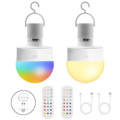 HISTAR Tent Lights for Camping 2000mah, Rechargeable Light Bulbs with Remote, Timer, Dimmable, E26 Battery Operated Light Bulb, 3 Color Temperature, RGB, Magnetic Base