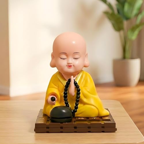 Image of WinsomeCollection Solar Powered Buddha Showpiece for Home Decor | Table Showpiece for Living Room, TV Unit | Decorative Spiritual Idol | Gift Item | Monk Baby Moving Head and Hand