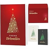 15 moderne Weihnachtskarten mit Umschlägen - Klappkarten mit Sprüchen & Rezepten für Weihnachten - Weihnachtskarte Set für Familie, Freunde oder Kunden (rot-gold)