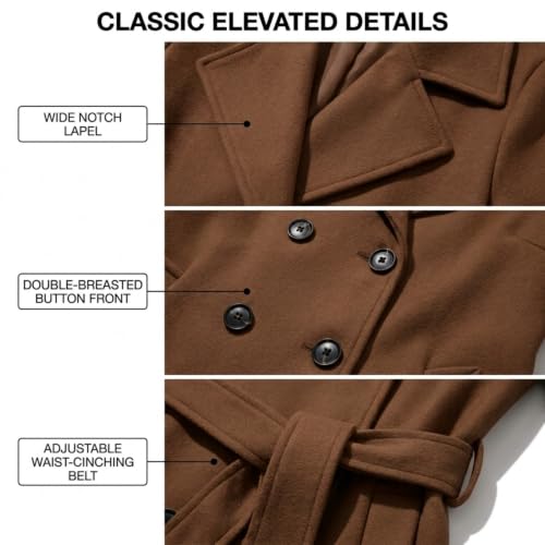 Image of Steve Madden Trench Coat for Women - Double-Breasted Long Winter Faux Wool