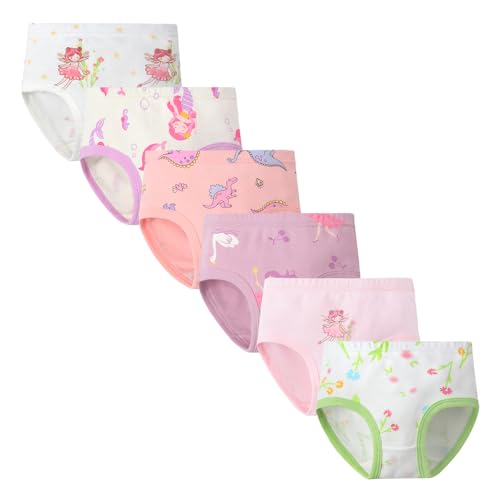 Girls' Cotton Underwear, Soft Briefs with Fun Prints, Pack of 6, Assorted Colors,100% Rib Cotton