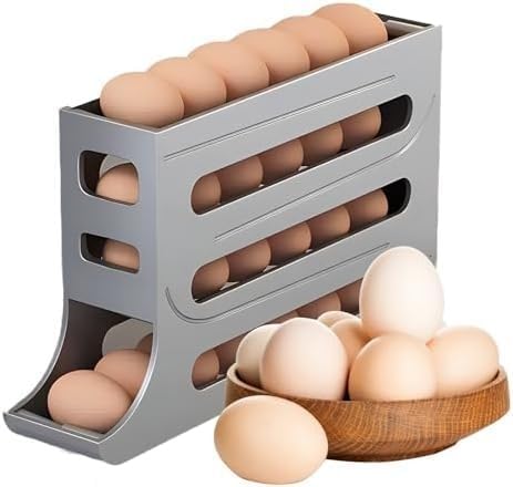 gs GREATERSCAP Plastic Automatic Roll-Down Egg Dispenser for Refrigerator | 4-Tier Rectangular Rolling Egg Holder Organizer | Space-Saving Fridge Storage Rack Holds Up to 30 Eggs