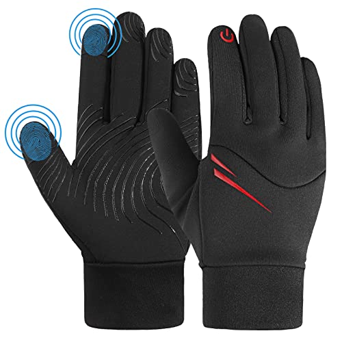 AYPOW Gants de Cyclisme pour Sports d'hiver pour Enfants,Doublure en Polaire Chaud Gants d'écran Tactile,Coupe-Vent Imperméable Antidérapant Gants de Course Vélo Ski,pour Garçons Filles 4-12 Ans （L）